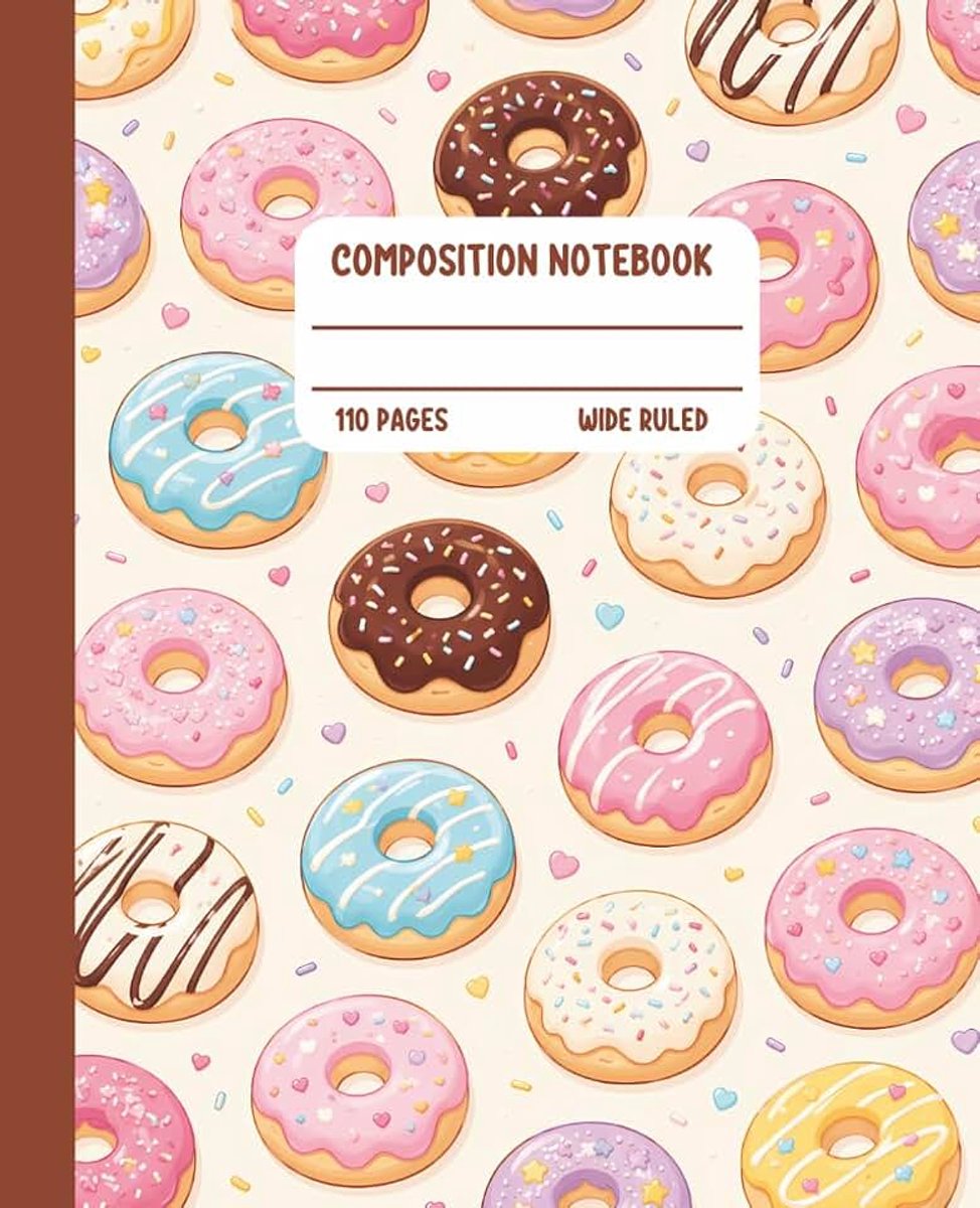 Donut Composition Notebook Wide Ruled: 110 Pages, 7.5 x 9.25 in | Pastel Sweets Aesthetic Journal for School, Kids, Girls, Teens, and Teachers