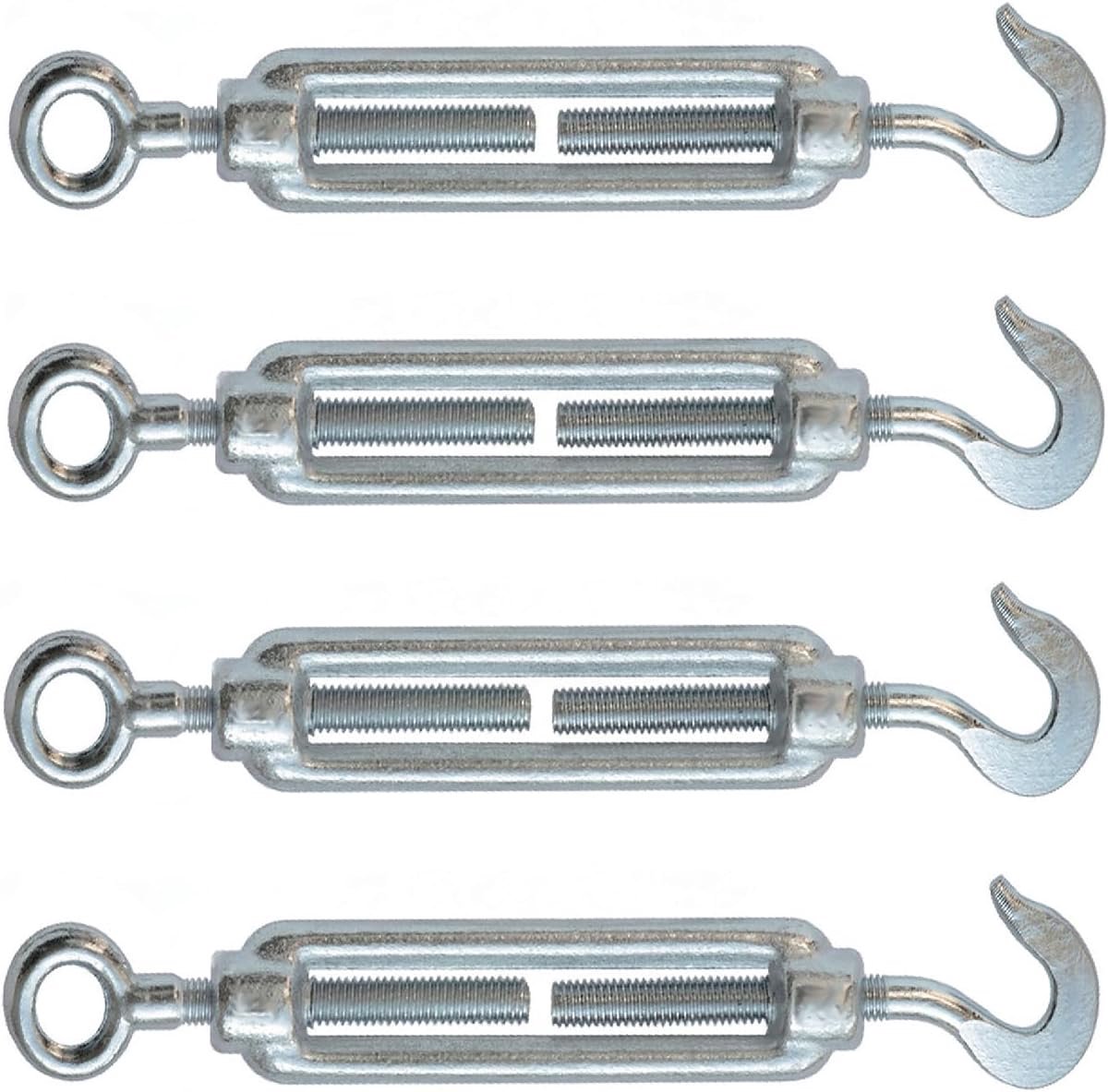1205DK - verpakking met 4 spansloten met haak en oogje, van verzinkt staal, grootte 10 mm.