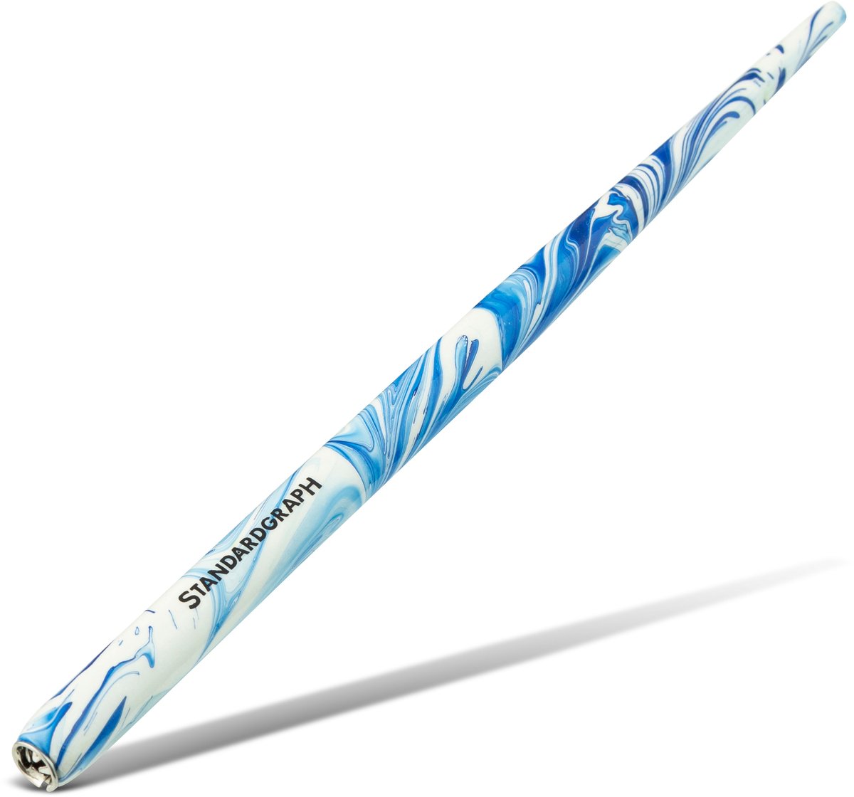Standardgraph - Penhouder voor Tekenpennen en Kroontjespennen - Gemarmerd Blauw/ Wit - SG-KN-118M-B-W