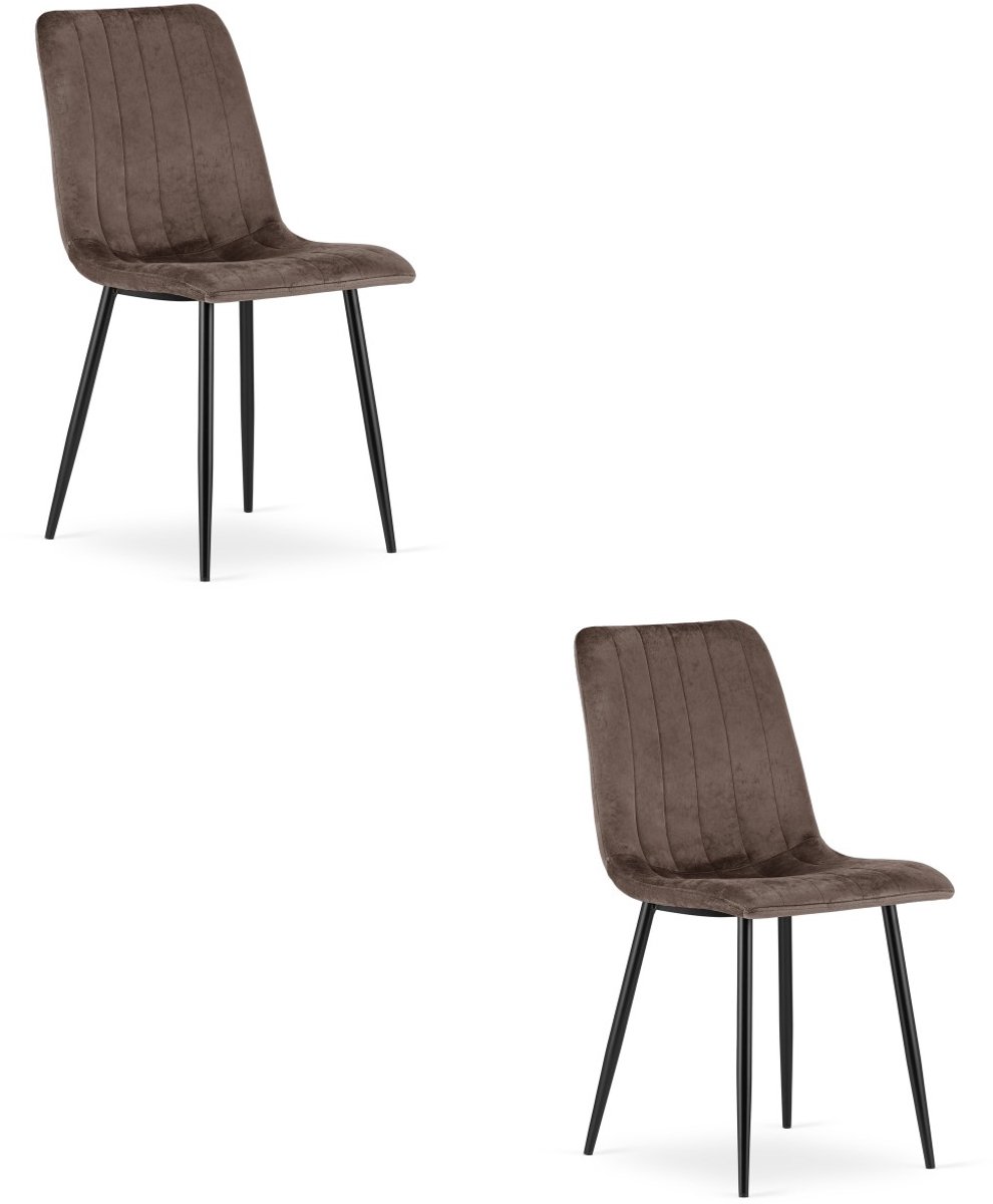 Set van 2 Eetkamerstoelen LAVA - Donkerbruin fluweel - Zwarte metalen poten - Modern design