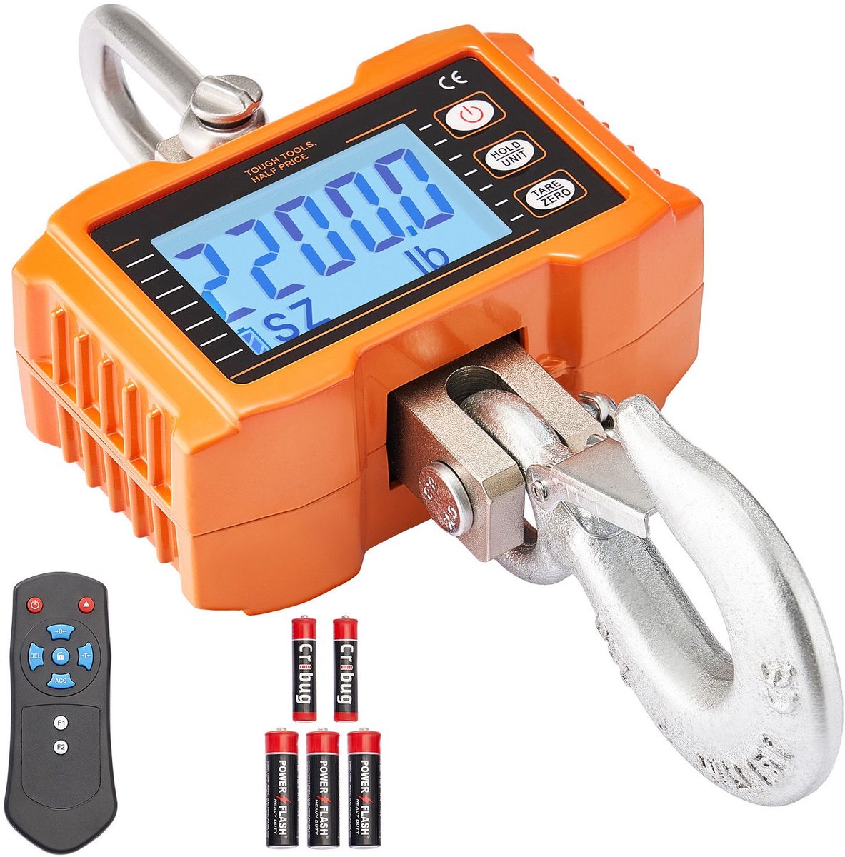 Digitale kraanweegschaal- 2200 lbs/1000 kg- industriële zware hangweegschaal met afstandsbediening- gegoten aluminium behuizing en lcd-scherm- hoge precisie voor bouw- fabriek- boerderij- jacht (oranje)