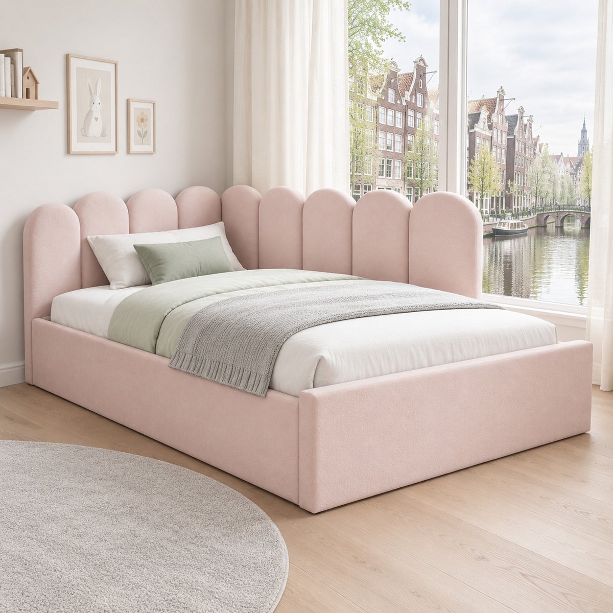WUVRIE Slaapbank 90x200 cm met uitschuifbed 90x190 cm, roze fluwelen bedbank zonder matras