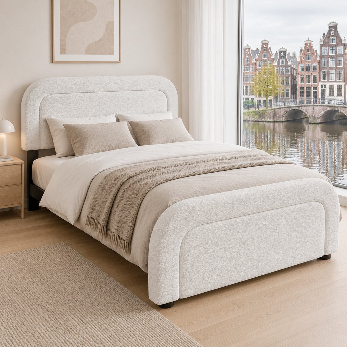 WUVRIE Eenpersoonsbed 90x200 cm met matras, USB-C, LED, 2 lades, verstelbaar hoofdbord en lattenbodem, wit