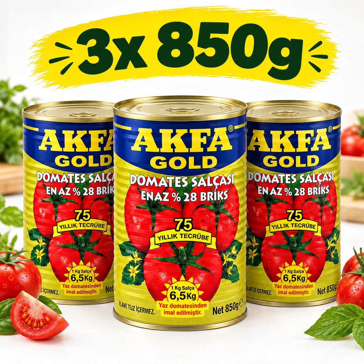 Akfa Gold Tomatenpuree - Süper Domates Salçası - 3 stuks x 850g - Voordeelbundel.