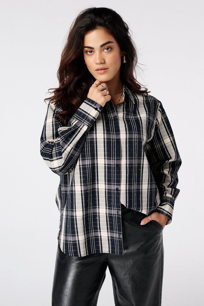 MS Mode Blouse Geruite blouse met strass steentjes