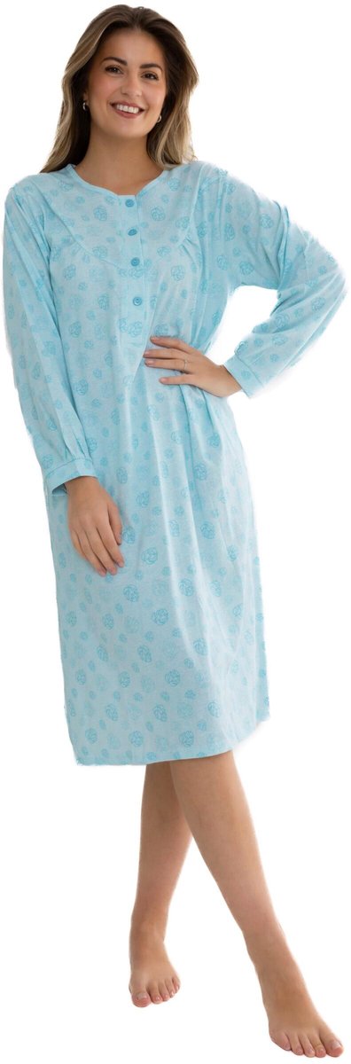 Cocodream Nachthemd 'Gunera Blue' - Dames Nachtmode - Lange Mouw - Blauw - Maat XL