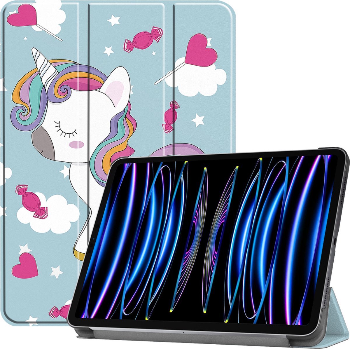 Tablethoes geschikt voor Apple iPad Pro 11 (2025) / Apple iPad Pro 11 (2024) - 11 Inch - Tri-fold book case - Auto Sleep/Wake functie - Eenhoorn