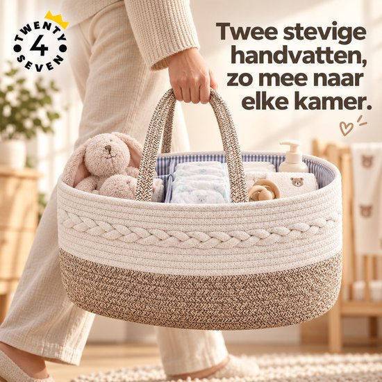 Twenty4seven® Luiermand Baby met 3 Vakken - Luiertas Organizer & Commodemand - Kraammand Gevlochten Katoen - Opbergmand Babykamer - Kraamcadeau Jongen & Meisje — afbeelding 5