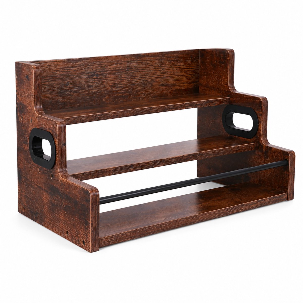 Noventra Kruidenrek Keuken – Flessenrek & Specerijenrek – 3 Laags Houten Opbergrek – Keuken Organizer voor Kruiden, Potten & Flessen – 43 x 23,5 x 30 cm