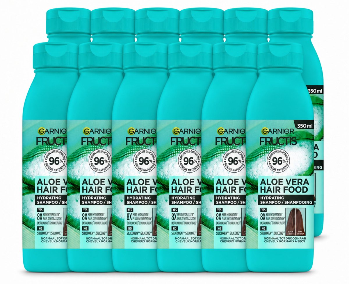 12 x Garnier - Fructis Hair Food Aloe Vera - Shampoo - Normaal tot Droog Haar - 350 ml - Voordeelverpakking - 12 stuks