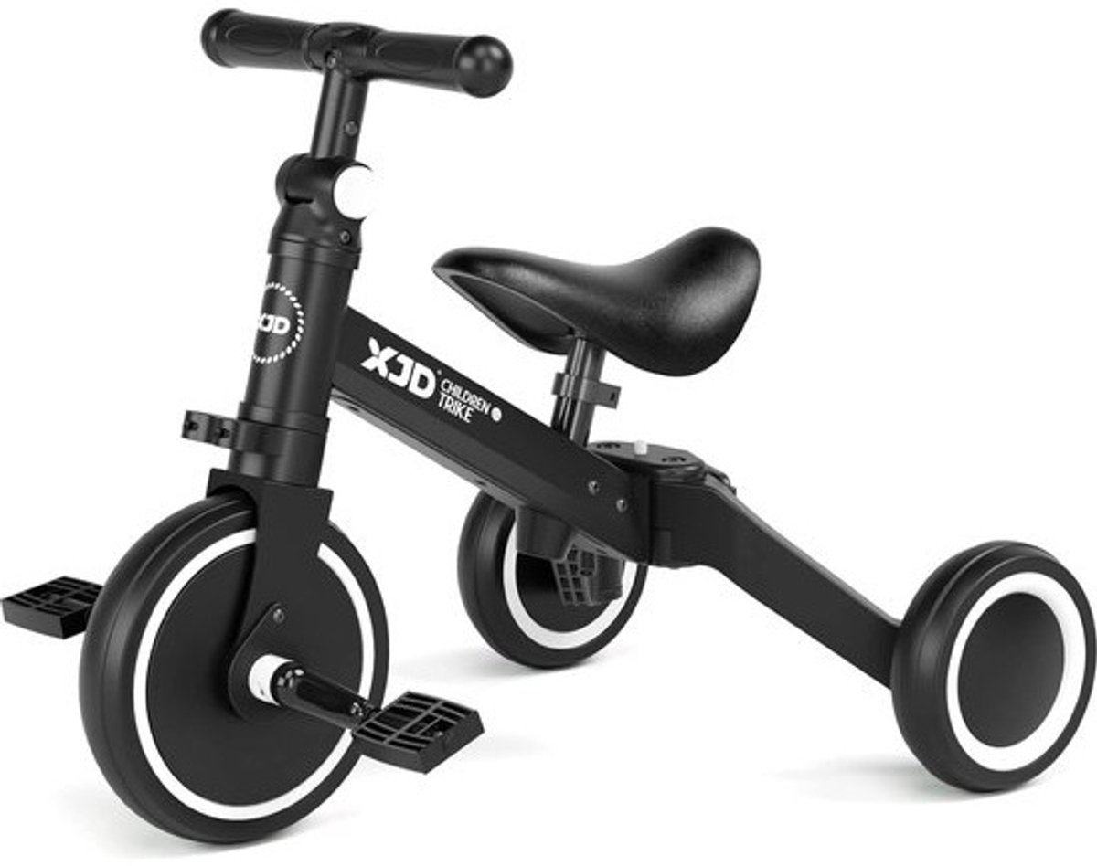 3-in-1 fiets, loopfiets, driewieler voor kinderen van 1-3 jaar, eerste balanstraining, voertuig met pedaal, cadeau voor meisjes, jongens, licht (zwart, driewieler)