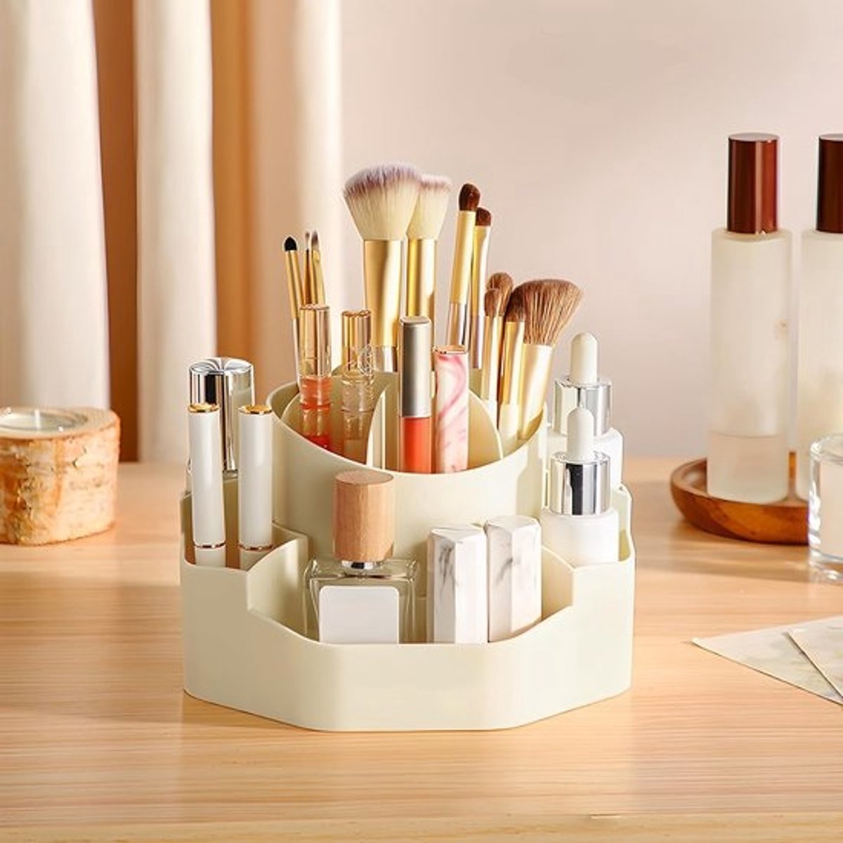 Make-up organizer, 360 graden draaibaar, make-uptafel, organizer, multifunctionele make-up-organizer voor kaptafel, badkamer, slaapkamer, wit