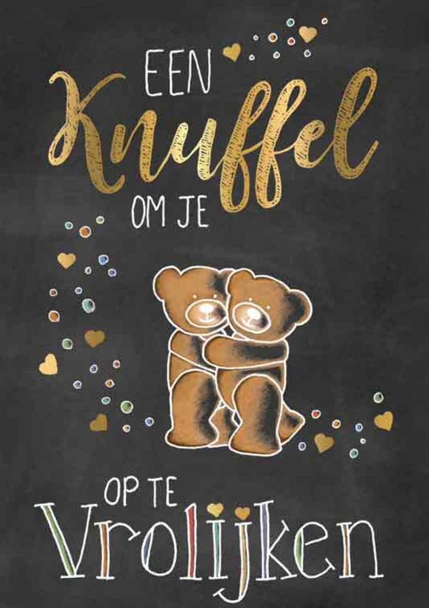 Luxe Wenskaart Knuffel - Wenskaarten - Knuffelkaart - Opvrolijken - Een Knuffel Om Je Op Te Vrolijken - Serie Sketch'd - Artige - Kaart - 1 Stuks - In Folie - Gratis Verzonden - 12x17cm