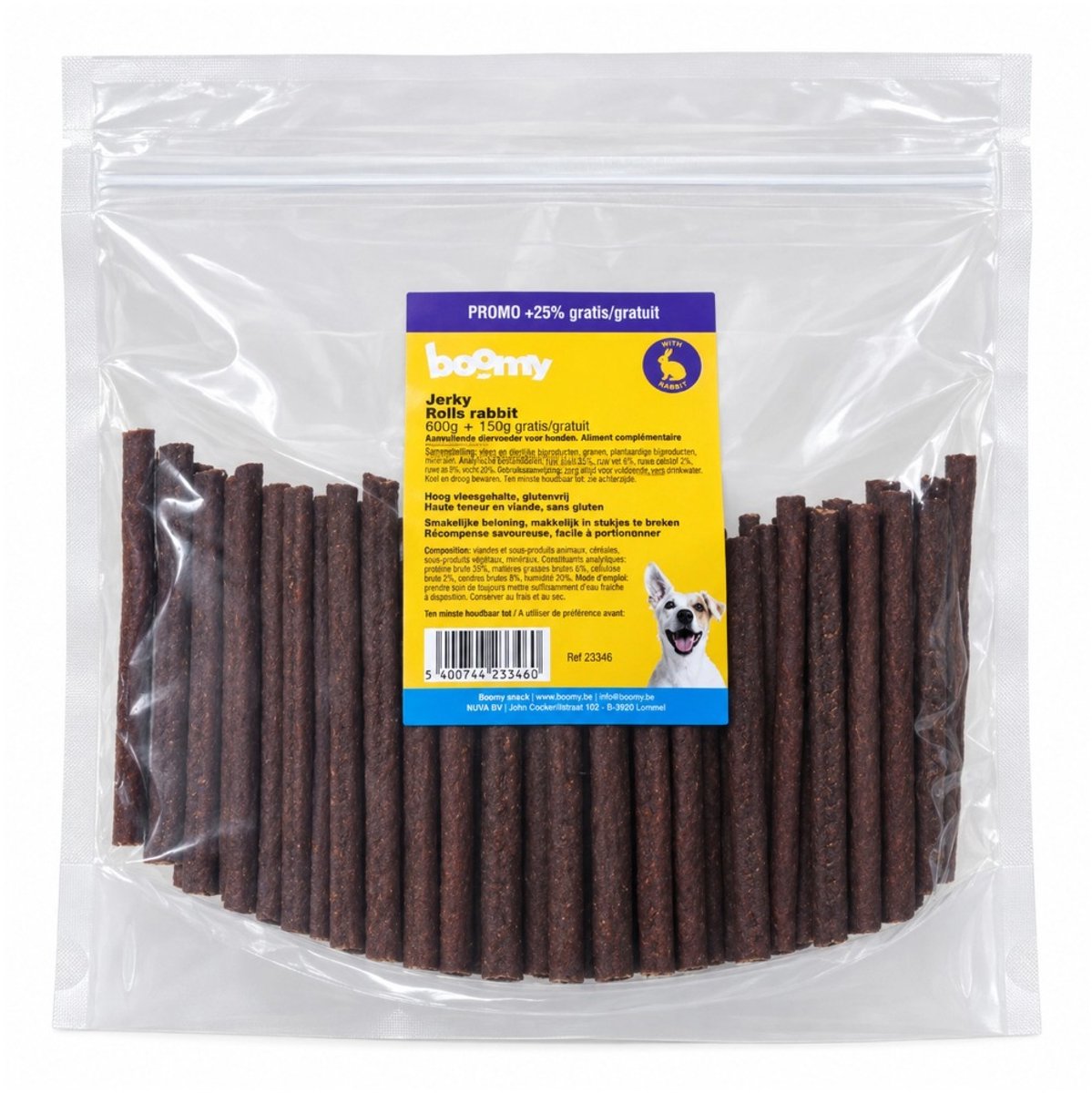 Boomy - Jerky Rolls - Glutenvrije hondensnacks - Hondensnoepjes - Hondenkoekjes - Zachte kauwstaaf hond - Konijn - 750g