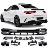 Diffuser Geschikt voor Mercedes CLA C118/X118/W118 AMG Line (2019-2023) – Glanzend Zwart – Met Uitlaatsierstukken