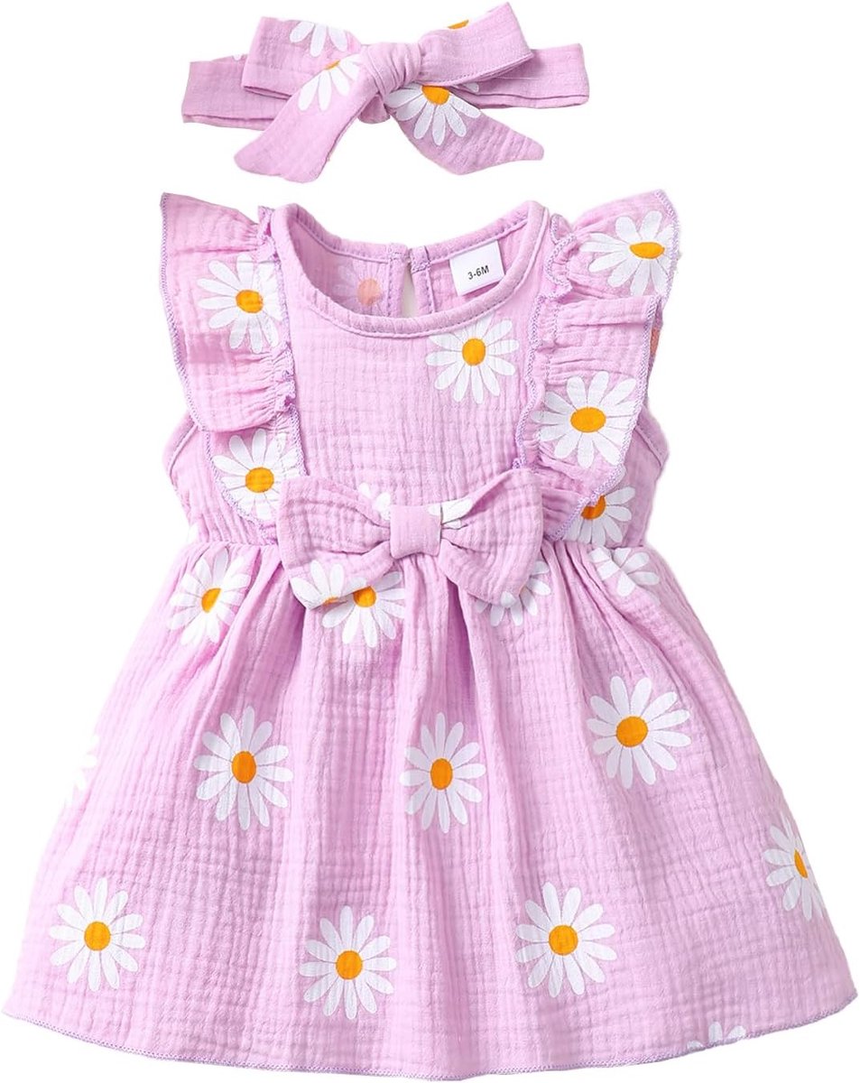 Jurken voor pasgeborenen, casual jurken met madeliefjes, geschenken, babykleding voor meisjes, met hoofdband