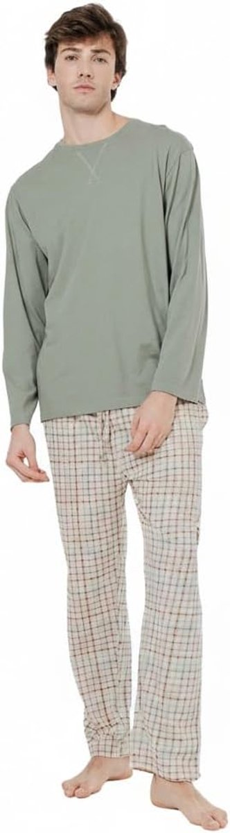 Katoenen pyjama voor heren met lange mouwen en lange broek, lente en herfst, pyjamaset, elastische taille, cadeau voor heren