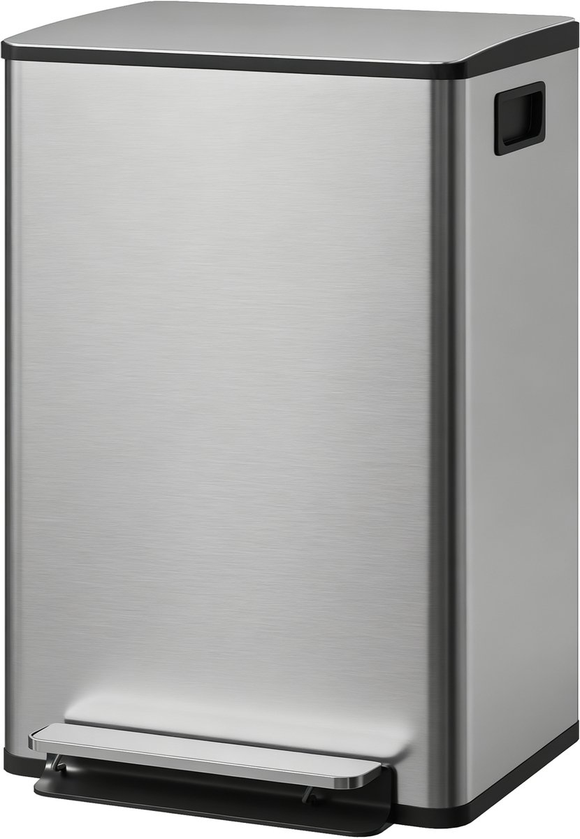Keukenafvalbak 50 l - pedaalafvalbak - uitneembare binnenemmer - deksel met soft-close - 41,7 x 36,6 x 62 cm - zilver