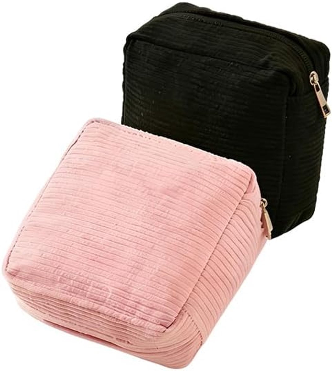maandverband voor maandverband, draagbare make-uptas voor meisjes, mini-accessoires van geribbeld fluweel voor vriendin, verjaardag (zwart + roze)