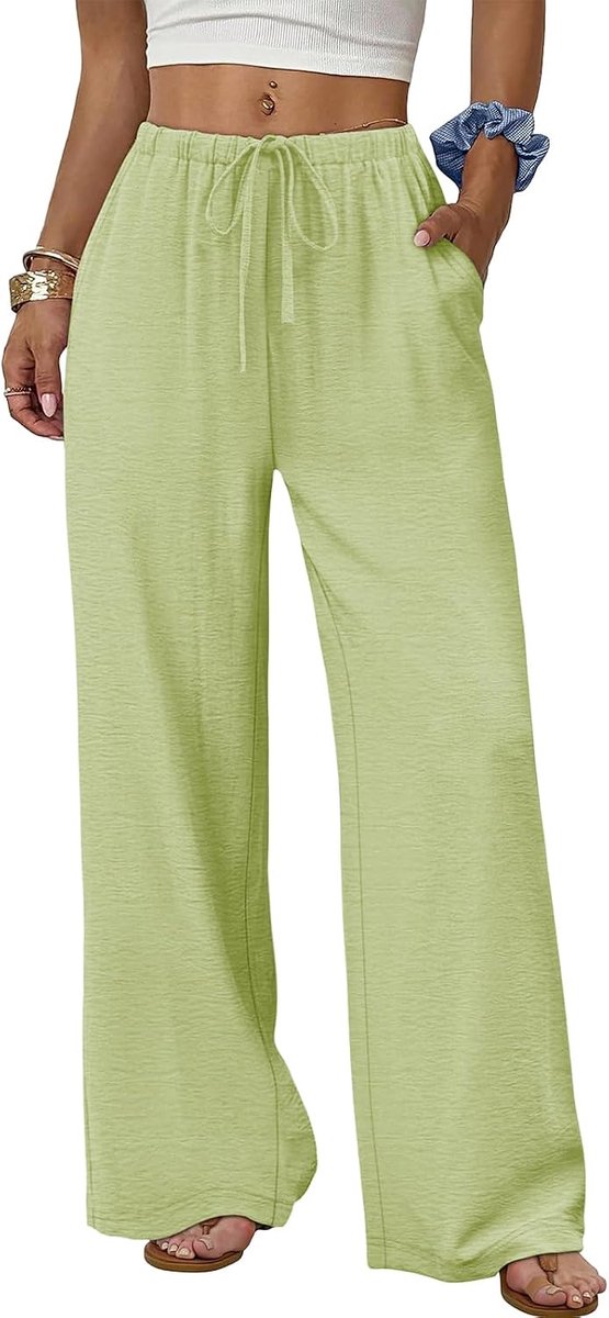 Broek Dames Zomer Elegant met Zakken en Trekkoord Losse Pasvorm Lange Broeken voor Dames Mode Koel