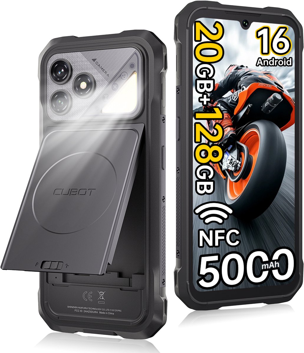 CUBOT Kingkong Dura - Robuuste Smartphone met Verwisselbare Batterij - 2 Stuks Inbegrepen - 6,88" 120 Hz - 20GB RAM - 128GB ROM - 5000mAh - IP68/IP69K - Android 16 - NFC - GPS - Zwart