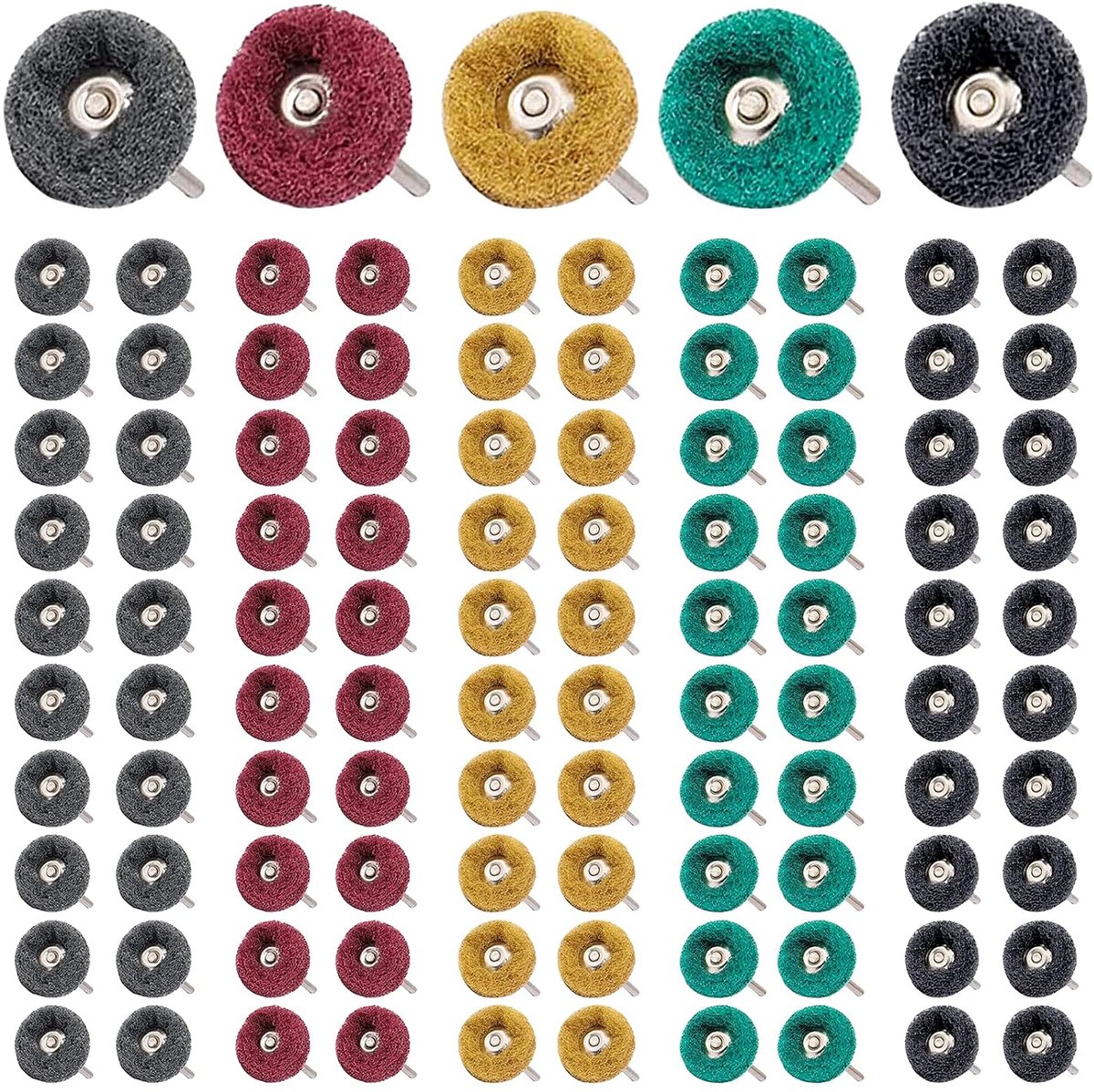 100 stuks 25 mm slijpmiddel polijstschijven, slijpschijf-polijstschijf, slijpmiddel polijstschijven met 3 mm schacht, polijstset voor rotatiegereedschap, polijstset voor glas, metaal, hout