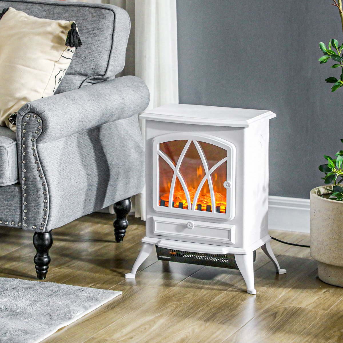 Vrijstaande Elektrische Sfeerhaard Wit - Elektrische Kachel 1000w 2000w - Sfeerverwarming Met Vlameffect - 45x28,5x54 cm - Verwarmen - Woonkamer