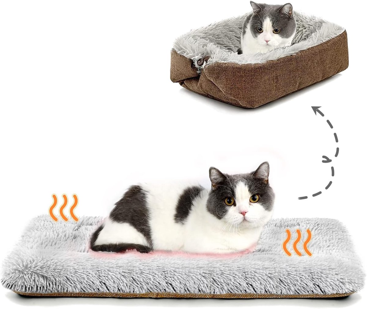 HisKes Zelfverwarmend kattenbed - Zelfverwarmende huisdiermat - 50 x 60 cm - Kattenmat - Kattenbed - Verwarmingsmat voor huisdieren - Geschikt voor binnen- en buitenkatten - Antislip onderkant - Wasbaar - Geen elektriciteit nodig - Brui