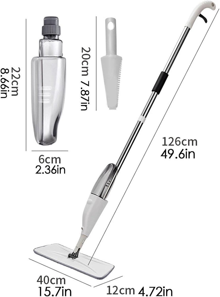 Spray Mop - Alles-In-één Dweilsysteem - Vloerwisser met Spray - Dweilset - Incl. 3 Microvezel Reinigingspads - 360° Draaibare Kop - 350 ml Waterreservoir - Nat & droog - Voor Harde Vloeren – foto 3