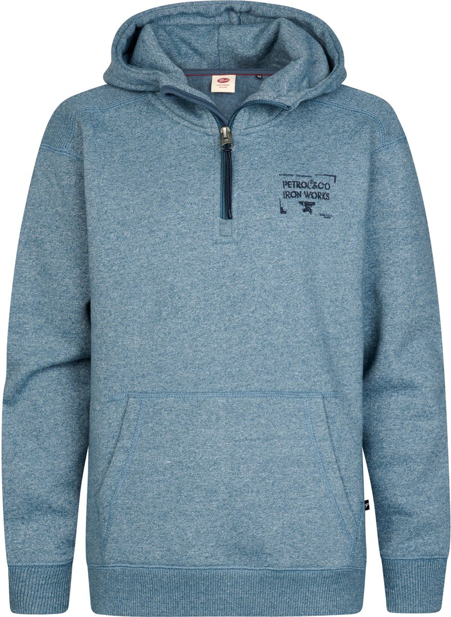 Petrol Industries - Jongens Gemêleerde hoodie met korte rits ironpark - Blauw - Maat 140