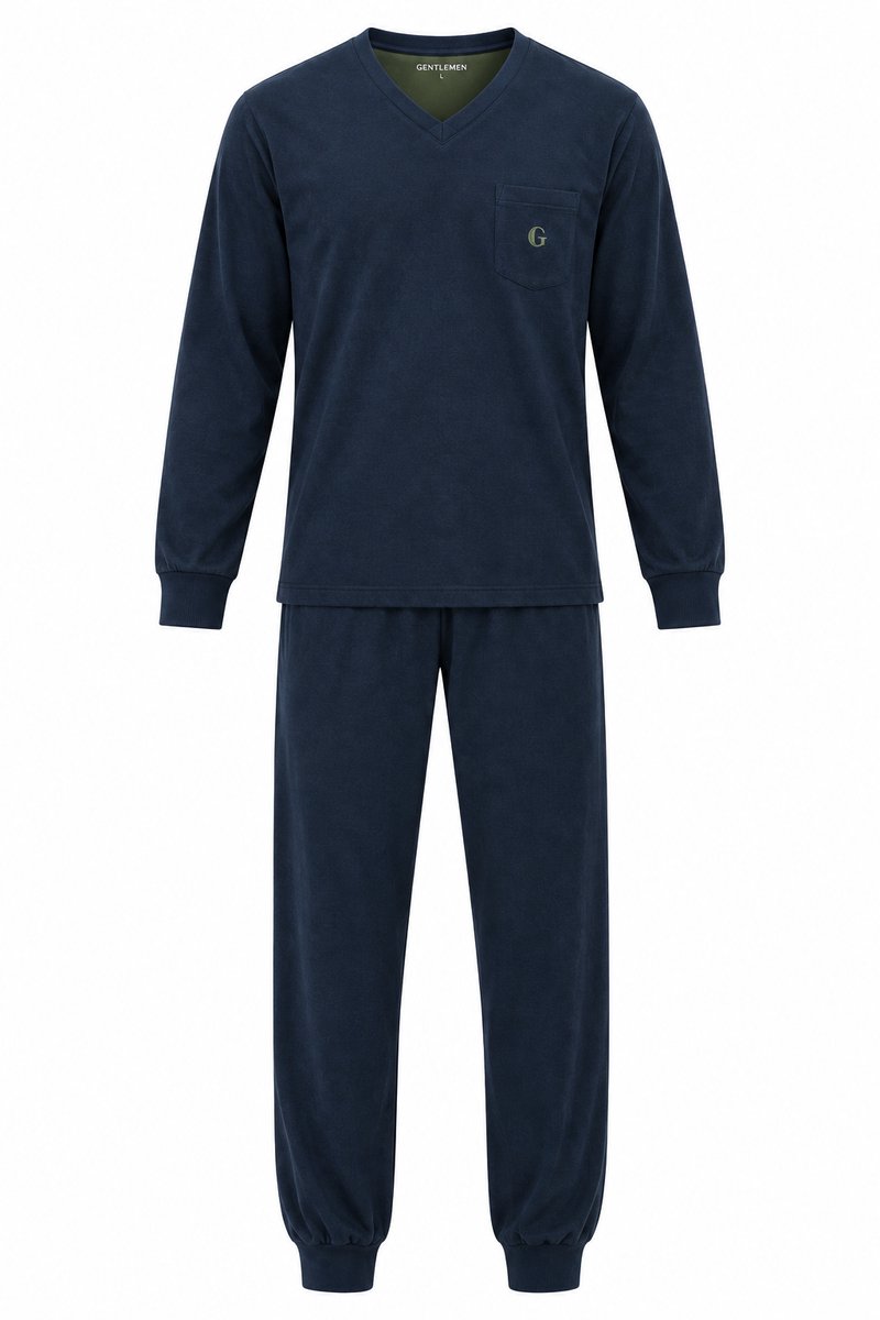 Gentlemen - heren pyjama 114335 - all season pyjamaset - 100% katoen - donkerblauw - V-hals - M