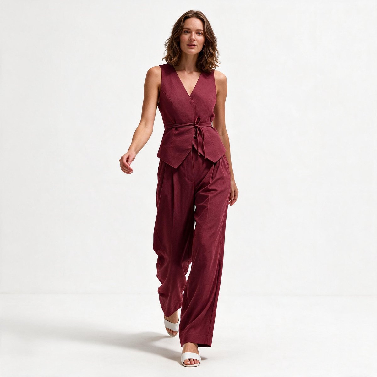 Imily Bela Dames Mouwloze Jumpsuit met V-hals, Knopen en Wijde Pijpen