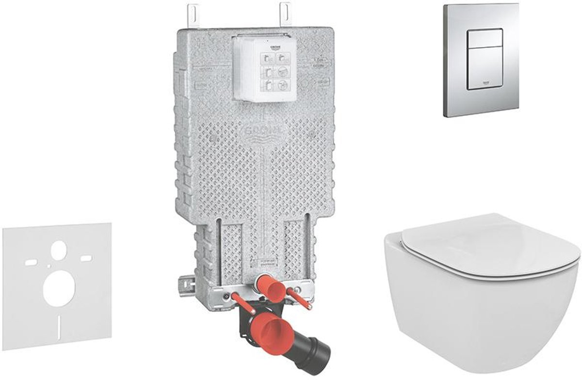 Complete toiletset Aquablade wandcloset + Ideal Standard WC zitting, Skate Cosmo bedieningsplaat, SoftClose, chroom
