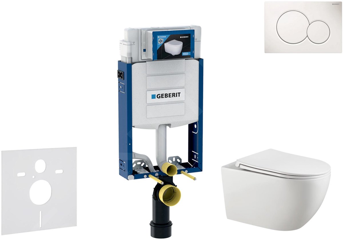 Voorwand montageset, Gaia toilet en softclose zitting, Sigma01 bedieningsplaat, alpine wit