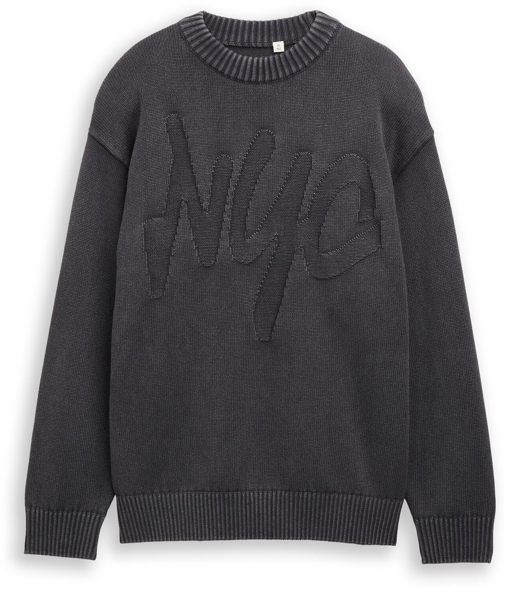 Tom Tailor - Oversized gebreide trui in used-look - Maat 164 - coal grey
