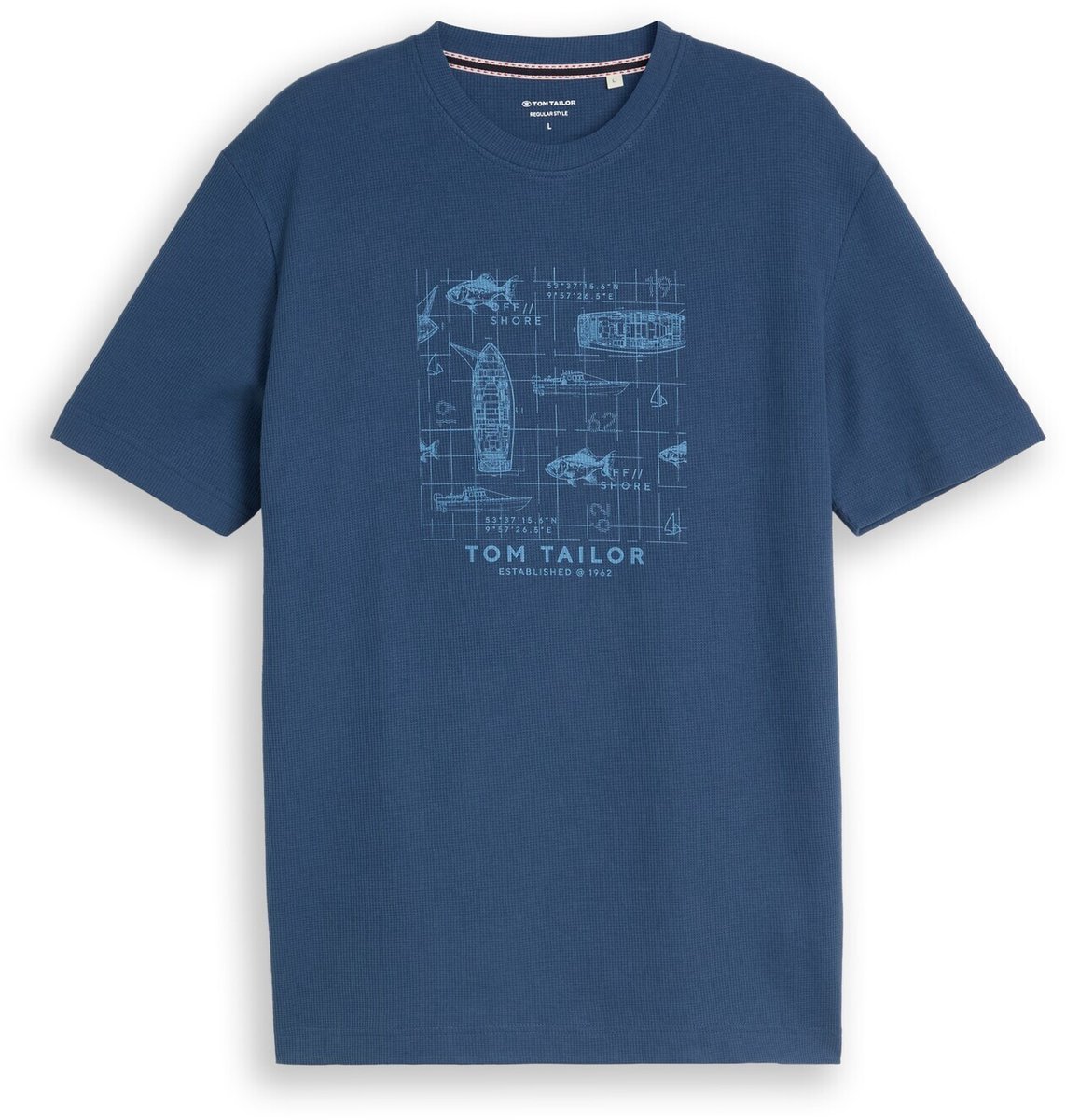 Tom Tailor - T-shirt met wafelstructuur - Maat L - Dark Duck Blue