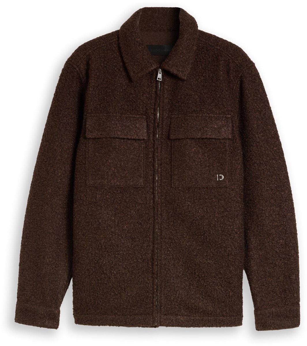 Tom Tailor Denim - Bouclé overshirt met rits - Maat XXL - cool dark brown melange