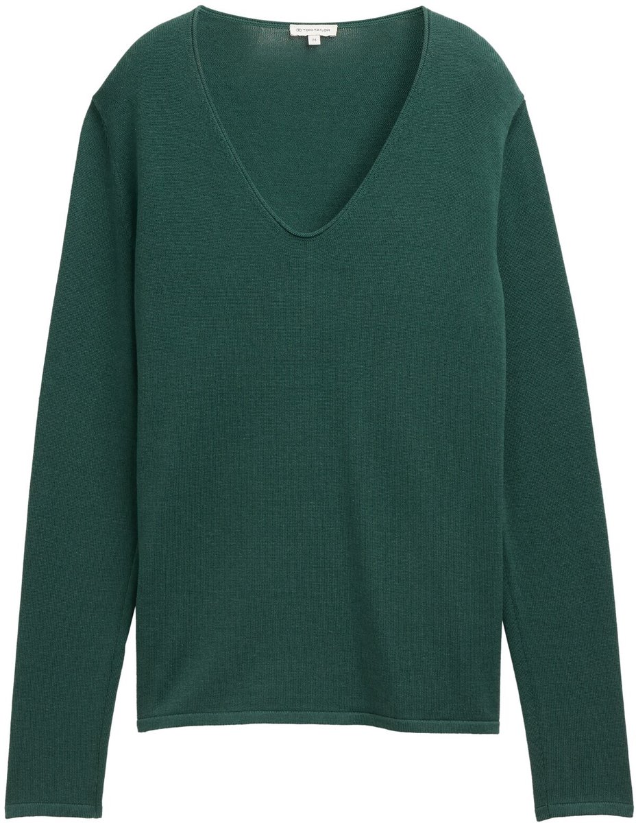 Tom Tailor - Gebreide trui met V-hals - Maat XXL - explorer green