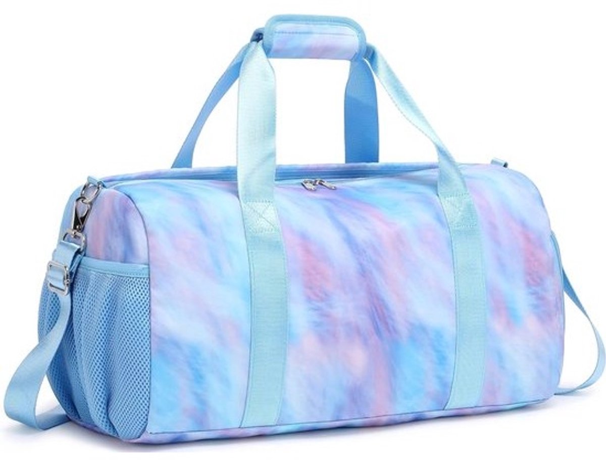 Draagbare Sporttas voor Vrouwen en Kinderen met Schoencompartiment en Zwemvak, Lilac/Blauw, Ideaal voor Weekenduitstapjes en Sportactiviteiten, 18"L * 9.75"H * 8"W