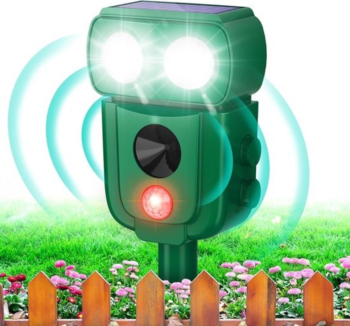 Ultrasone marterverschrikker op zonne-energie met knipperende leds - Effectief tegen verschillende dieren