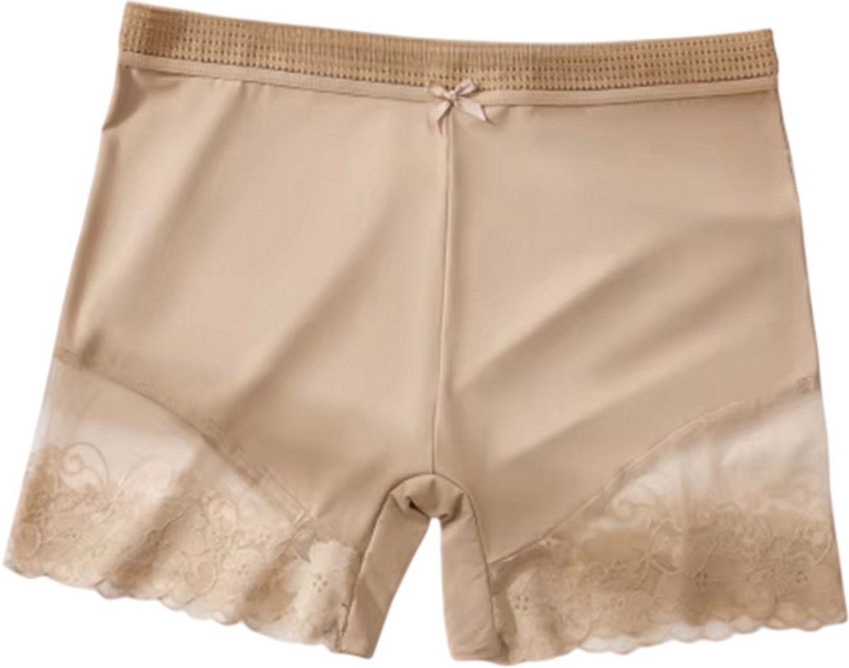 Dames Mid-Rise Slip met Kant – Comfortabel Ademend Stretch Ondergoed, Sexy Damesonderbroek - Beige - Maat L