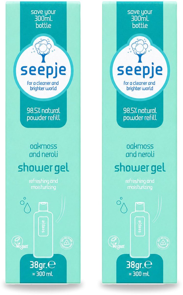 2 x Seepje - Douchegel - Duurzaam & Handig - Eikenmos en Neroli - Navulling - 38 gr - Voordeelverpakking - 2 stuks