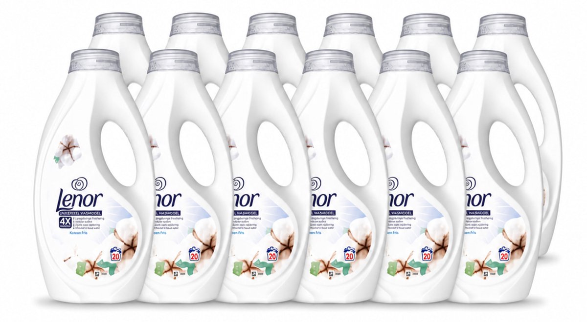 12 x Lenor – Wasmiddel – Katoen Fris – 20 Wasbeurten - 900 ml - Voordeelverpakking - 12 stuks