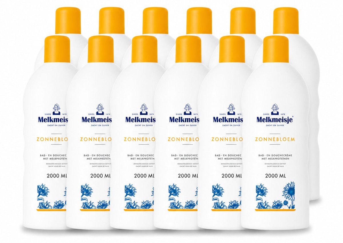 12 x Melkmeisje – Bad & Douchecrème – Zonnebloem – 2000 ml - Voordeelverpakking - 12 stuks