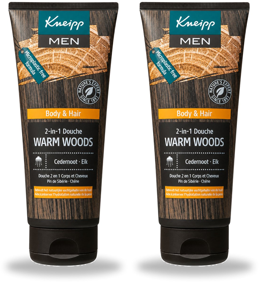 2 x Kneipp - Douchegel - Men - Warm Woods - 2-in-1 - 200 ml - Voordeelverpakking - 2 stuks