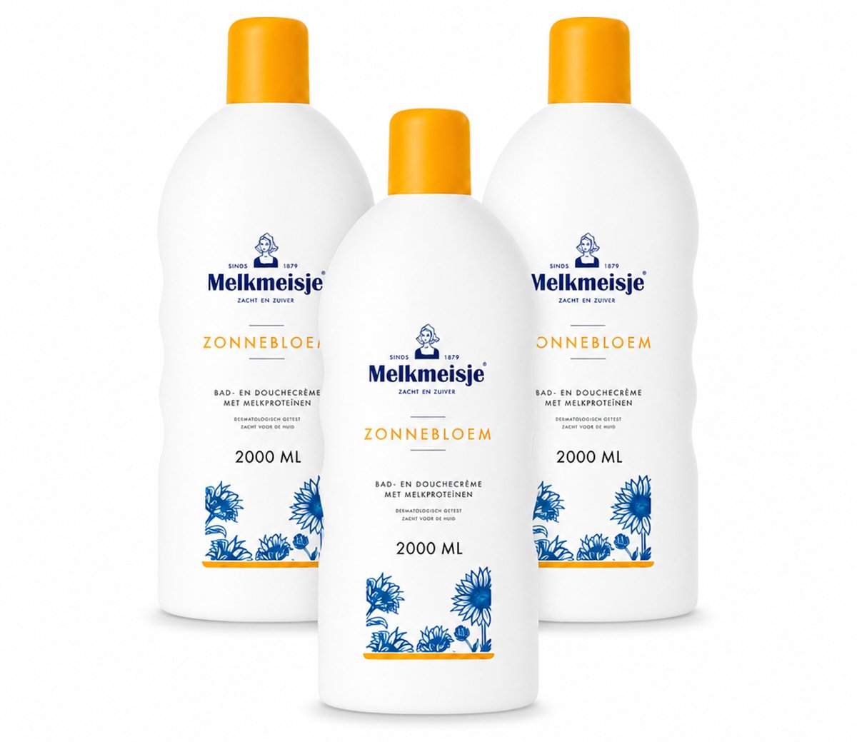 3 x Melkmeisje – Bad & Douchecrème – Zonnebloem – 2000 ml - Voordeelverpakking - 3 stuks