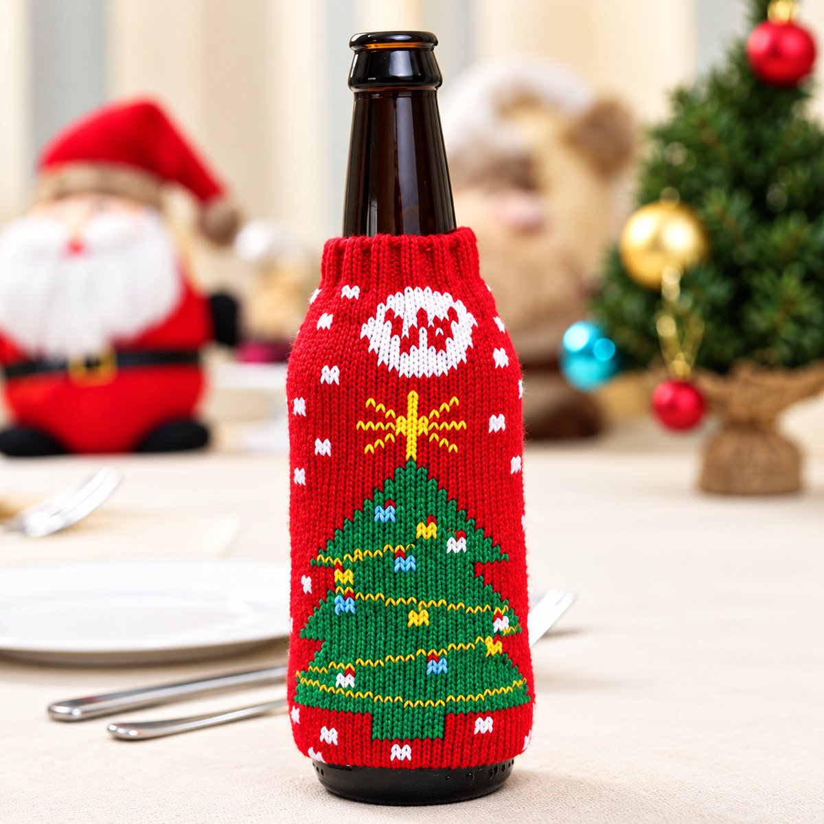 Eizook Set van 2 Kerst bierfles koel houder - Rood - Kerstmis - Feestdagen