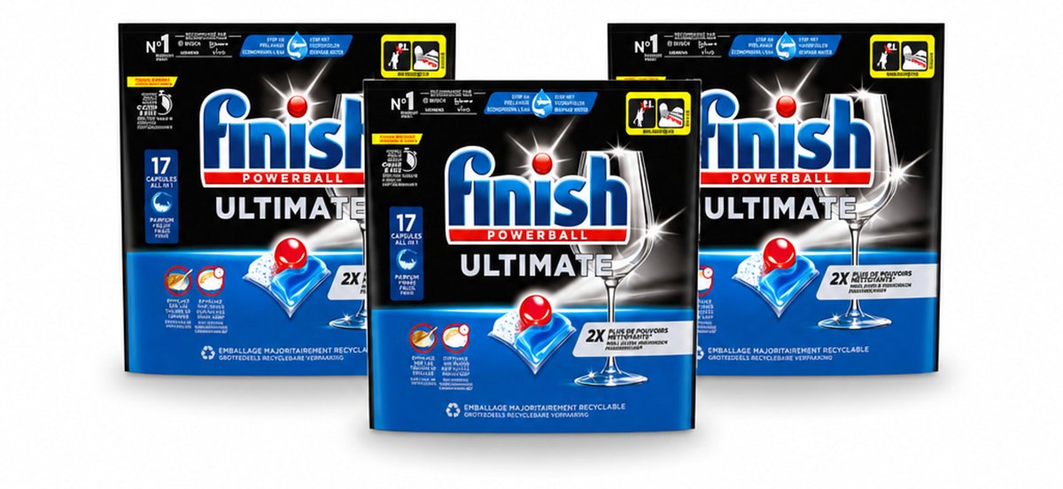3 x Finish - Vaatwasmiddel - Ultimate Vaatwastabletten Regular - Krachtige Reiniging - 17 capsules - Voordeelverpakking - 3 stuks