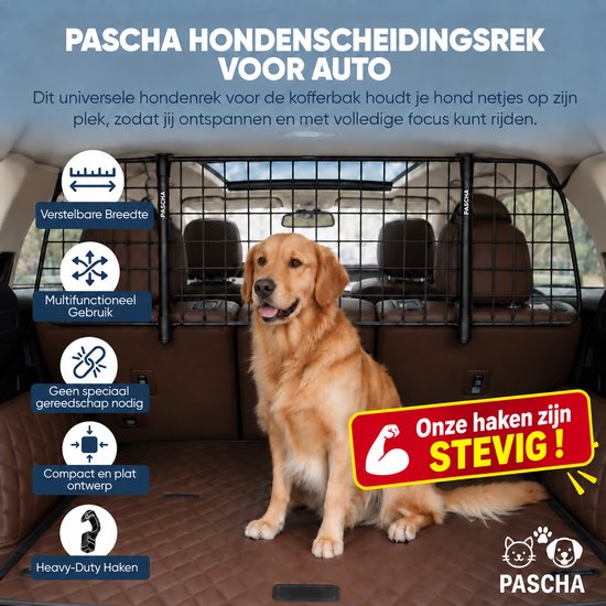Pascha universeel hondenrek in een kofferbak