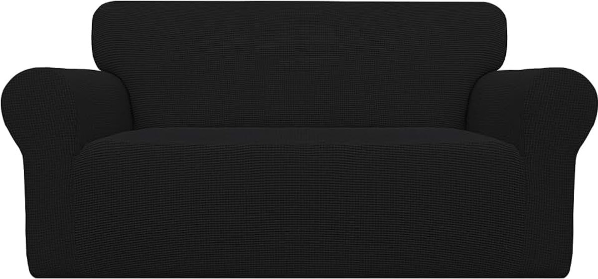 Easy-Going Easy-Going Stretch Oversized Loveseat hoes 1-delige bankhoes, meubelbeschermer, zachte met elastische onderkant, voor kinderen, polyester, spandex, jacquardstof, kleine ruiten, zwart